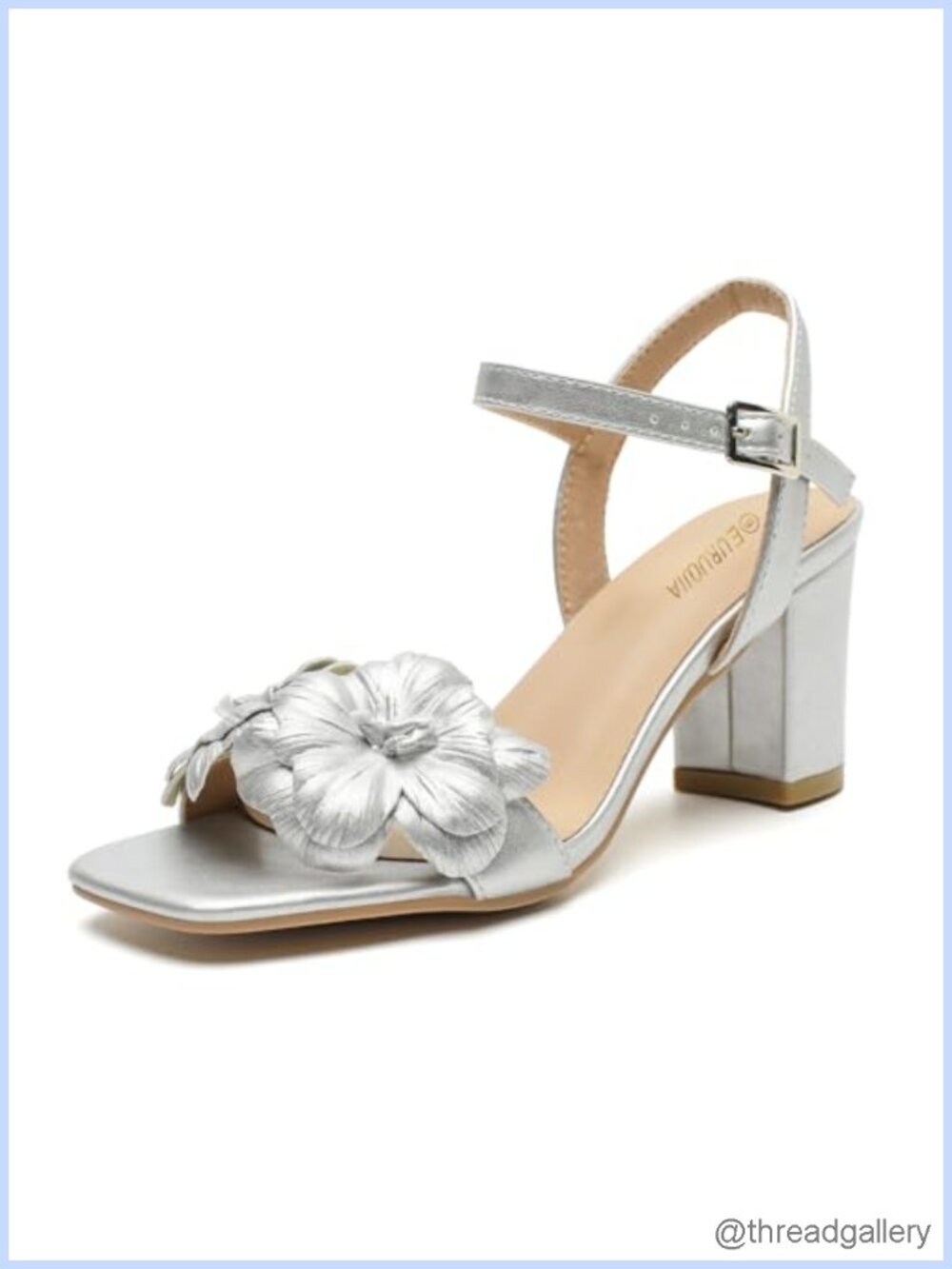 Women's 3D Flower Block Heel Sandals Square Open Toe Matte PU Dressy Heels